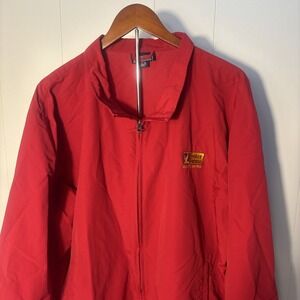 Foster Farms Men's Red Windbreaker Zip-Up Jacket Size XXL Logo Quality Control